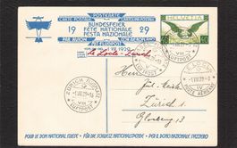 FDC Bundesfeierkarte 1929 Nr.49 ll,Flug Zürich - Le Locle