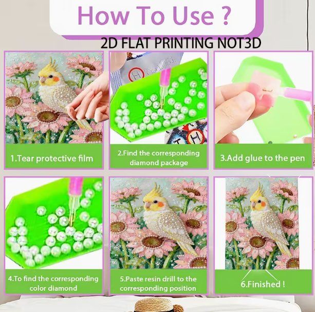Bastelsets: Diamond Painting Perlen Nymphensittich – Neu und originalverpackt aus Obergösgen von Diydiamant 3