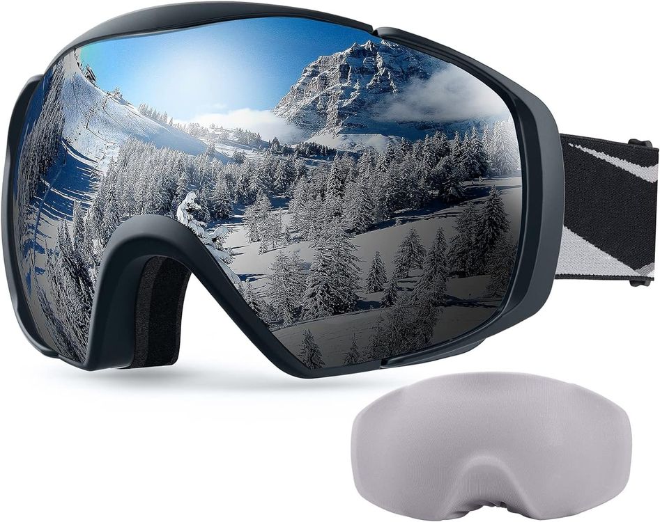 Whale Skibrille Anti-Beschlag – OTG Überbrille, 100% UV-Schutz, Für Ski & Snowboard, Rot