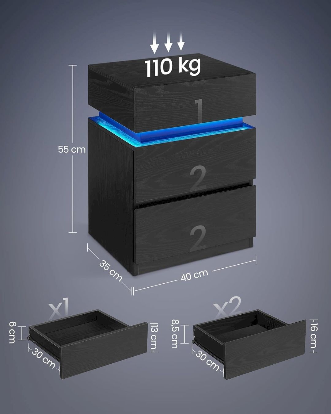 Comodini: VASAGLE Nachttisch mit LED-Beleuchtung – Nuovo e nell'imballaggio originale da Bottighofen venduto da zaap 2