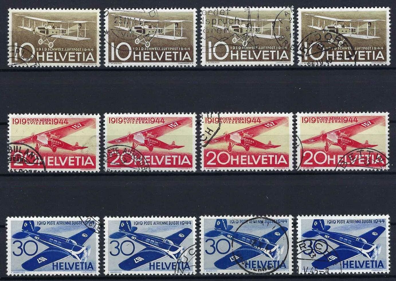 Tutti i francobolli: Flugpost Serie 1944 gest, – Usato da Hitzkirch venduto da walti1959