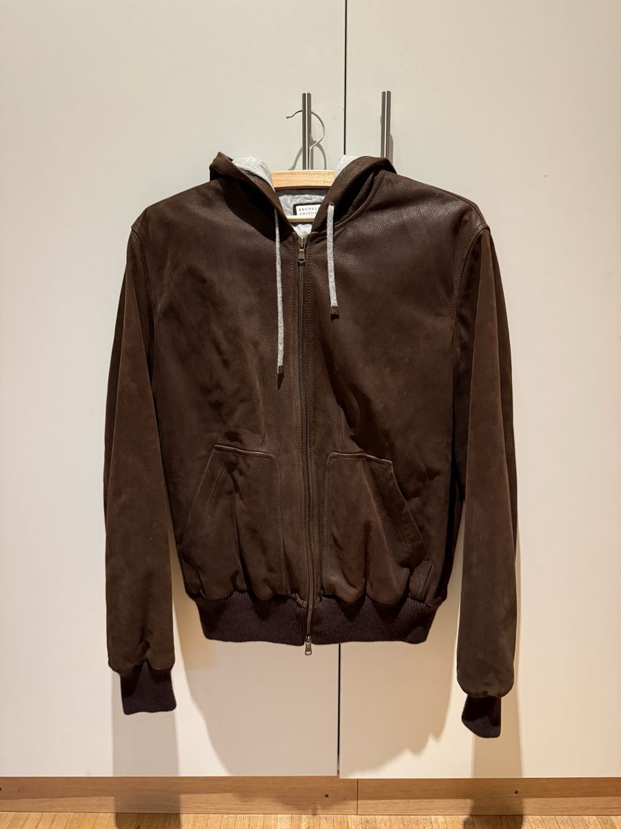 Brunello Cucinelli Vestes: Brunello Cucinelli Leather Bomber Jacket Brown – D'occasion à Genève par SG_73