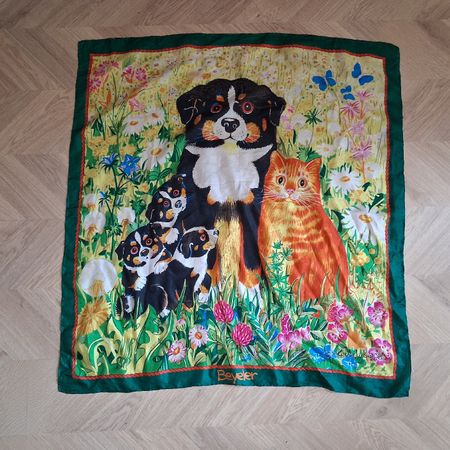 Gisela Buomberger silk scarf dogs cat vintage