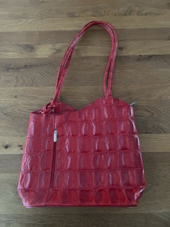 Damen Handtasche Rot Leder Made in Italy 