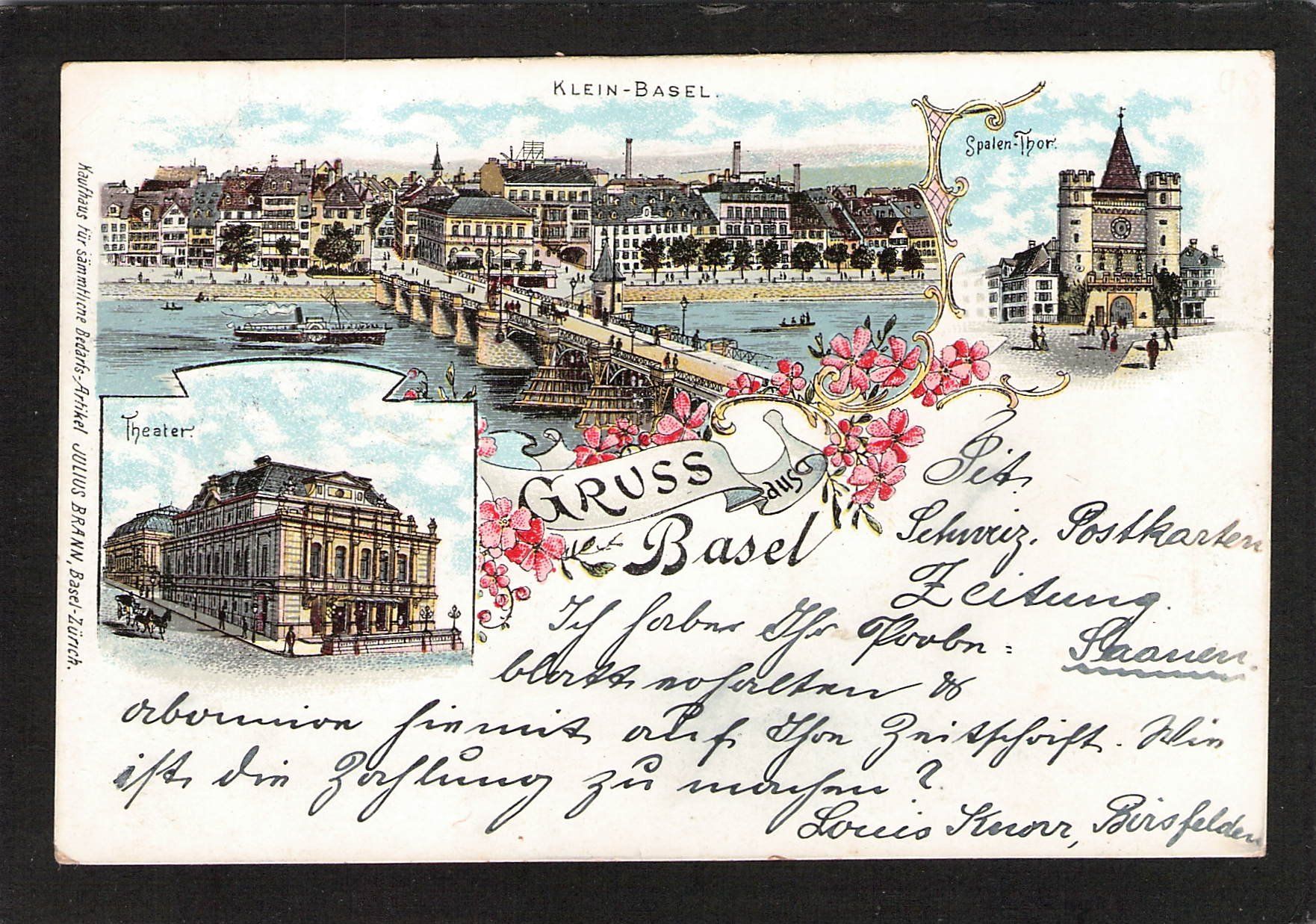 Ansichtskarten: Lithografie Gruss aus Basel , gel. 1898 – Gebraucht aus Reichenburg von Pipo-67