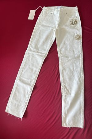 Edward Spiers white jeans with pearl flower details new
