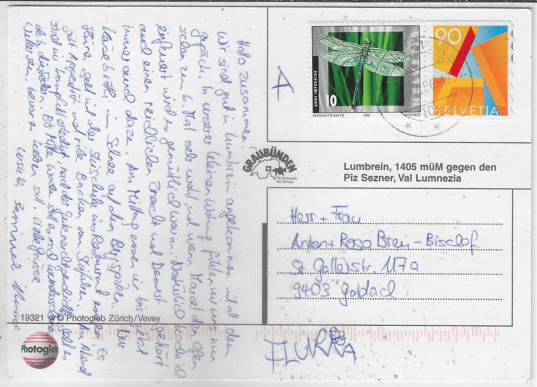 Cartoline postali: Lumbrein - Generalansicht im Winter – Usato da Ettingen venduto da Kartenplanet 1