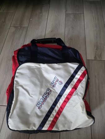 Reisetasche Swiss Ski rot-blau antik retro