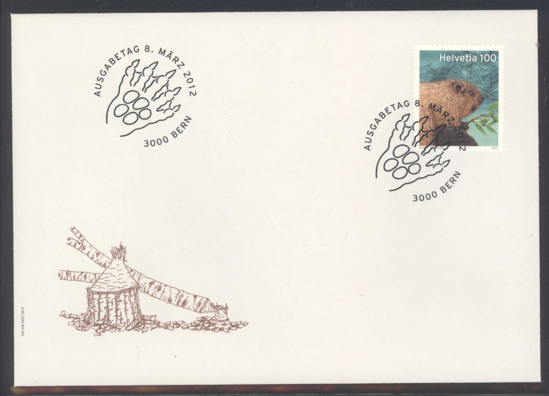 Tutti i francobolli: 2012, FDC, Sondermarke Biber (Nr. 1421) – Usato da Willisau venduto da Vollstempel