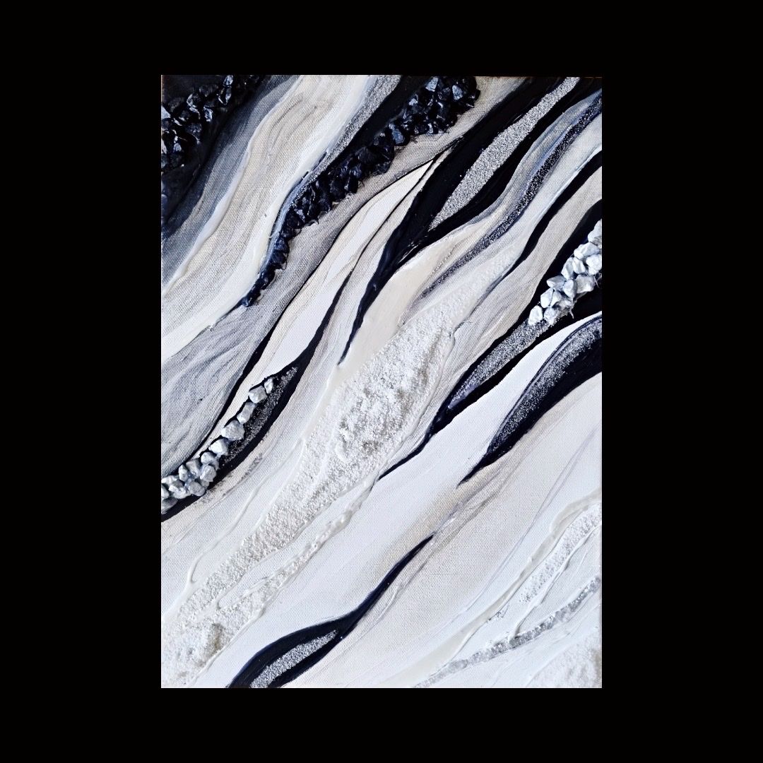 Peintures: Tableau abstrait noir blanc et gris texturé – Neuf (Voir description) à Tavannes par cyn_8xs5