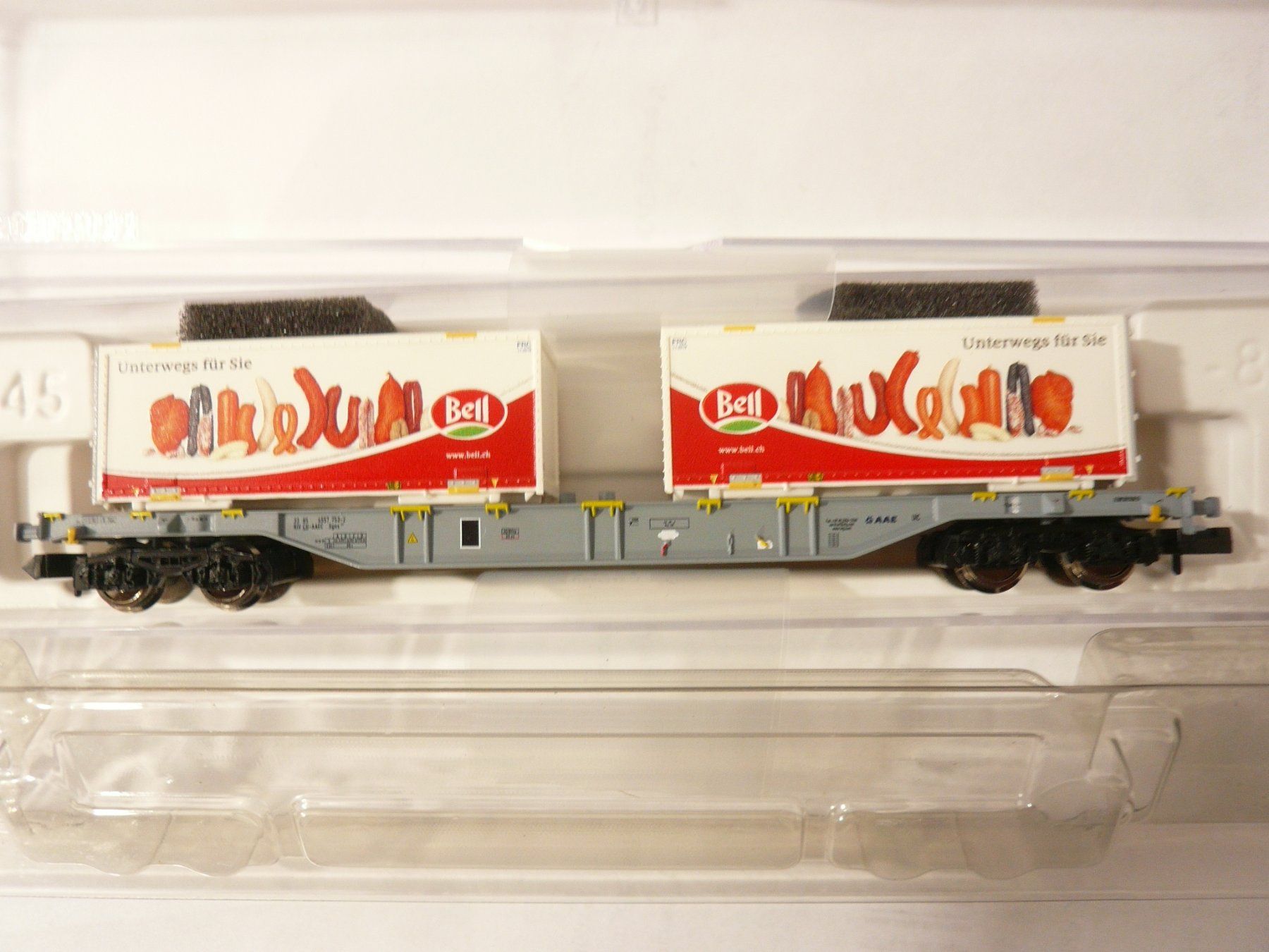Fleischmann Modellini di ferrovie: Fleishmann AAE Containertragwagen, BELL ""  NEU UND OVP  "" – Nuovo e nell'imballaggio originale da Pfaffnau venduto da nolff 1