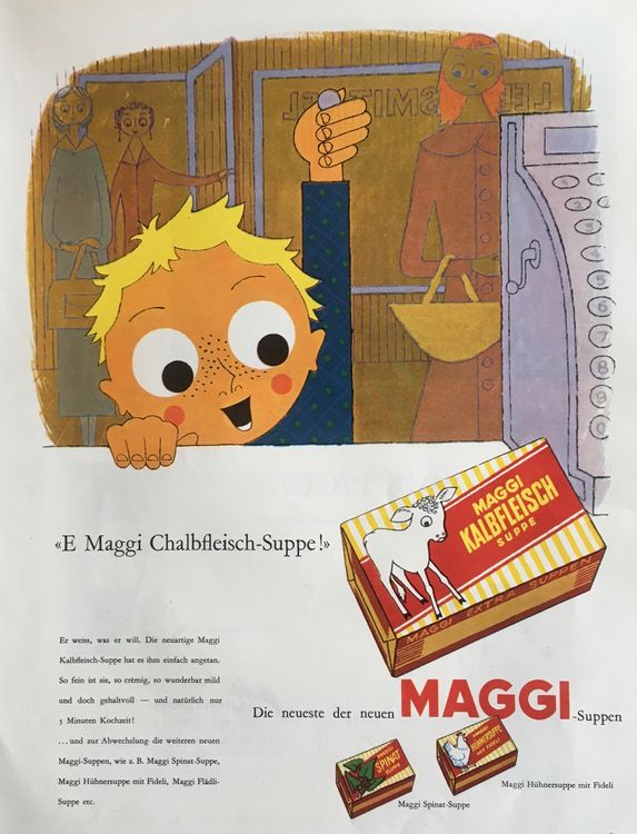Gr. Vintage Reklame, Maggi Kalbfleischsuppe, Thayngen, 1955 | Kaufen ...