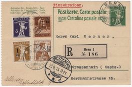 5 Rp. Postkarte mit Zusatzfrankatur per Chargé von BERN