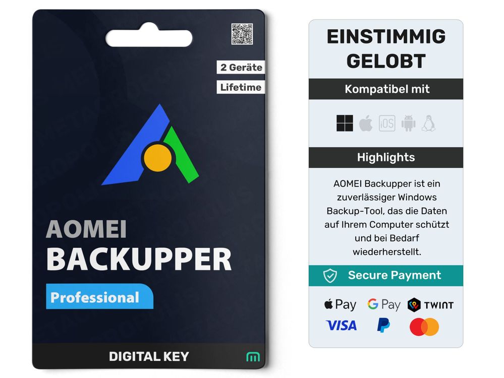 Aomei backupper professional 2pc s lifetime kaufen auf ricardo