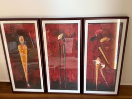 3er Set moderne Wandbilder, gerahmt, Top Zustand!