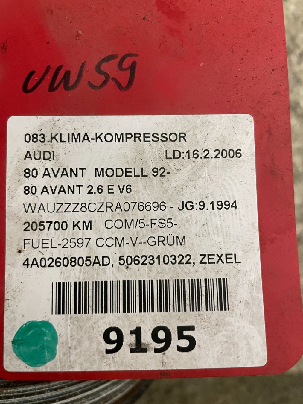 Audi Tutti pezzi di ricambio auto: Klimakompressor Audi 80 AVANT (1992) – Usato da Glarus venduto da adiweb007 2
