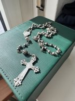 Antiker 925 Rosenkranz Grosses Kreuz Feine Perlen vintage