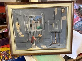 Oelgemälde Interieur Blick aus dem Fenster signiert