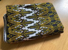 Afrikanischer Stoff Wax schwarz weiss gold, 166x109cm, Neu