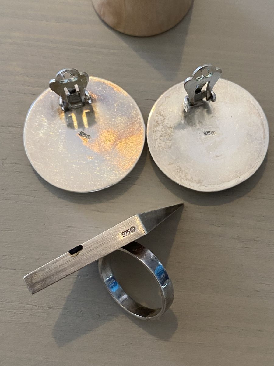 Orecchini pendenti & Orecchini a lobo: Damen Ohrclips & Ring Sterlingsilber 925 – Usato da Birr venduto da Vintage-Liebhaber 1