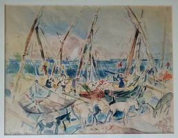 Original post impressionistische Aquarell Margo Veillon 1947
