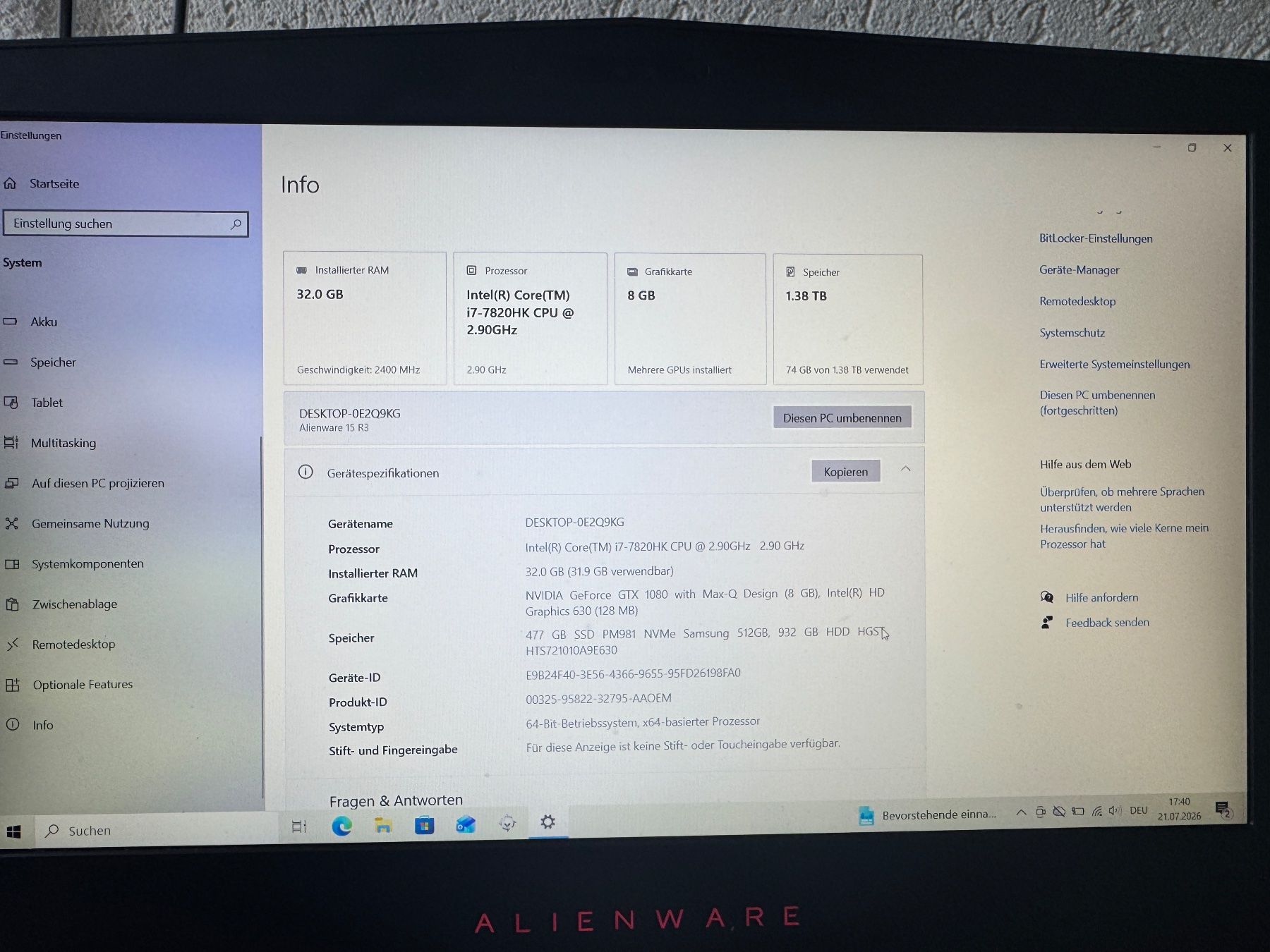 Alienware Notebooks: Alienware 15 R3 – Gebraucht aus Schnottwil von flylownextreme 6