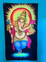 Airbrush Baumwoll-Dekotuch 110x190cm, Ganesha mit Rose