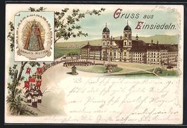 Litho Einsiedeln, Prozession vorm Kloste