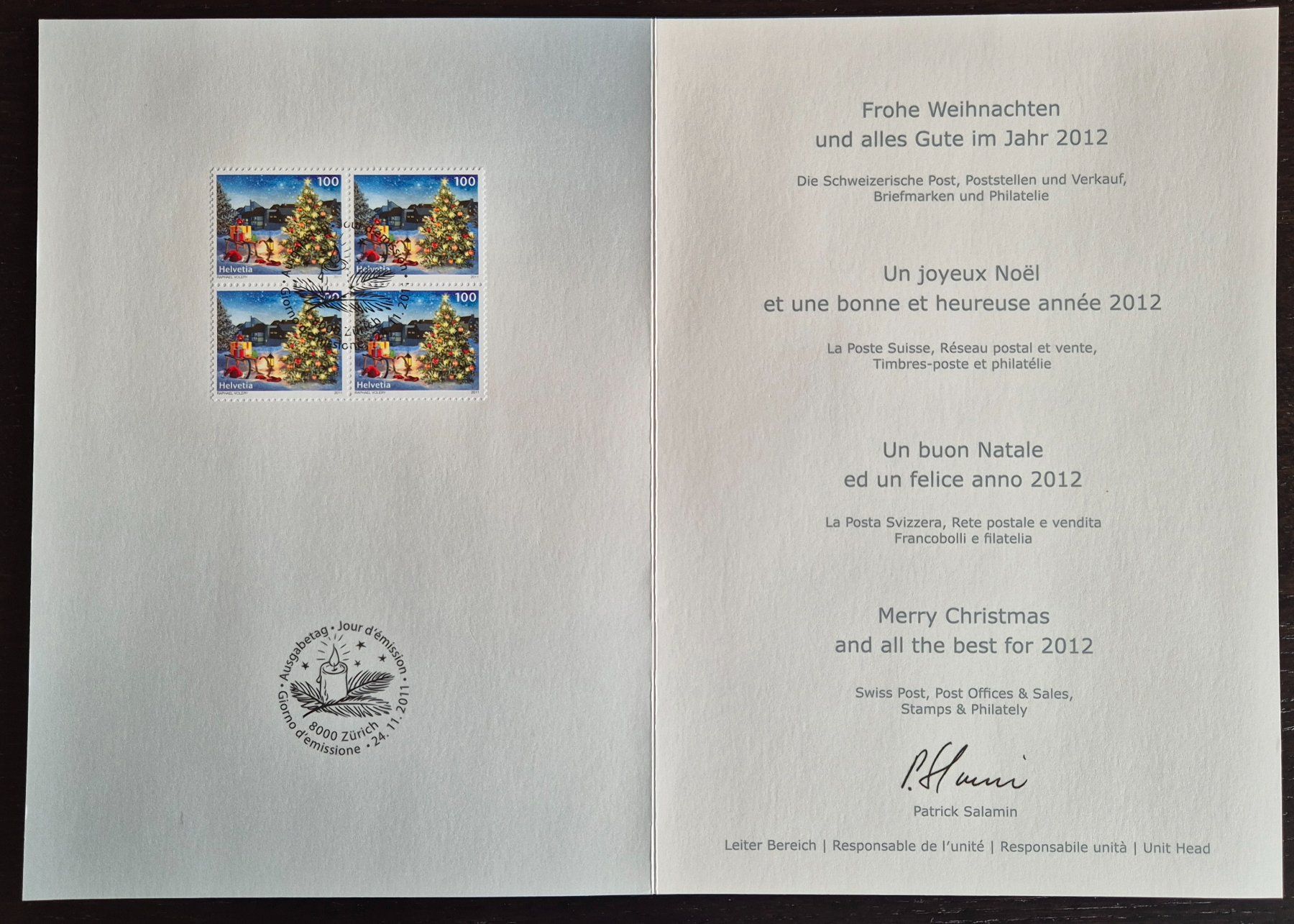 Tutti i francobolli: Weihnachtskarten mit Briefmarkenblock 2009 + 2011 – Usato da Buus venduto da papillon098 4