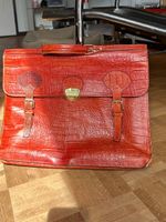 Vintage Leder Aktentasche in Kroko Optik, Rotbraun