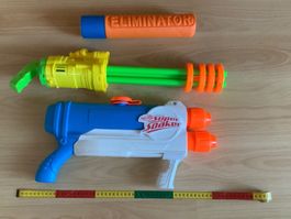 3 Wasserpistolen für Kinder in der Badi, 1 Nerf, 1 Eliminato