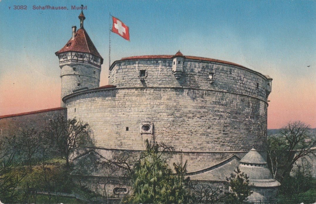 Cartoline postali: CH 164 Schaffhausen - Munot, 1933 – Usato da Freienbach venduto da Bhaltis