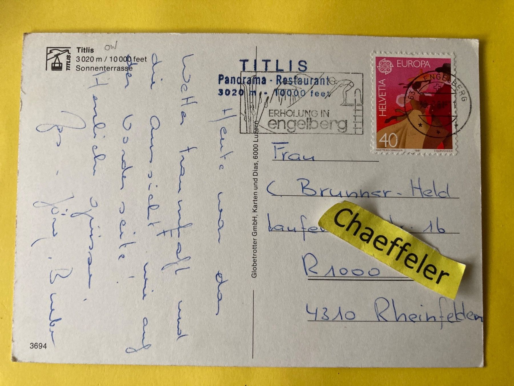 Cartoline postali: 1981 Titlis, Sonnenterrasse – Usato da Zürich venduto da Chaeffeler 1