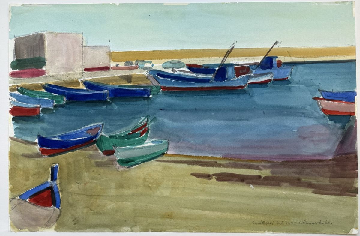 Dipinti: Emil Hungerbühler Aquarell Boote Küste signiert – Usato da Chur venduto da CJ340