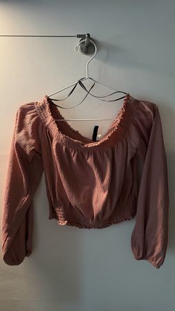 Schickes Rosenholz Bardot Bluse Crop Top Langarm Gr. S 36