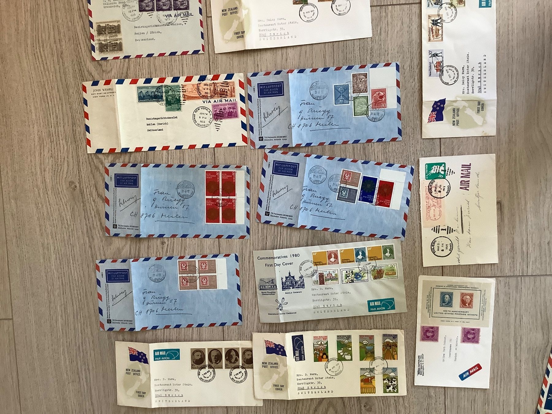 Alle Briefmarken: 44 Luftpostbriefe weltweit ab 1949 – Gebraucht aus St. Gallen von herbrig2 1
