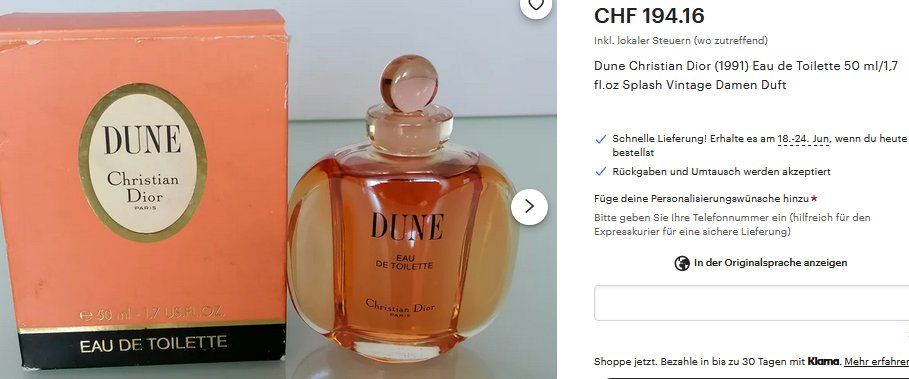 Dior Parfum & Eau de Toilette: Christian Dior Dune RdT 50ml 1991 – Gebraucht aus Collonges von arashee 5
