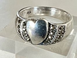 Romantischer Silberring 925 Herz mit Markasiten – Vintage