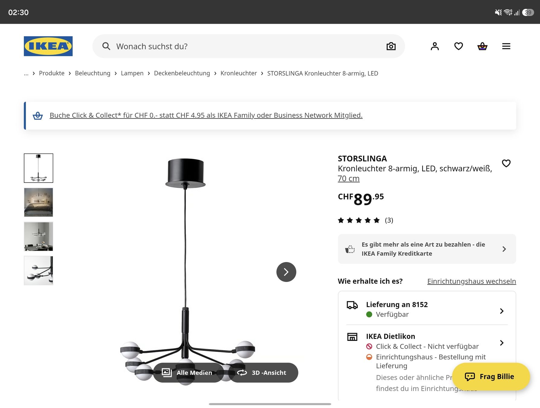 Ikea Kronleuchter & Deckenlampen: IKEA Storslinga - Used Like New – Gebraucht aus Glattpark(Opfikon) von din_f767