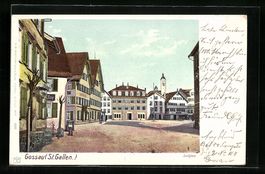 AK Gossau, Dorfplatz mit Turmblick, 1902
