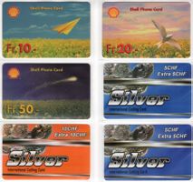 Shell / Silver - 6 Prepaid Telefonkarten aus der Schweiz
