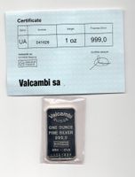 (1310) Silberbarren, 1 Unze, Valcambi, Zertifikat, orig. ver