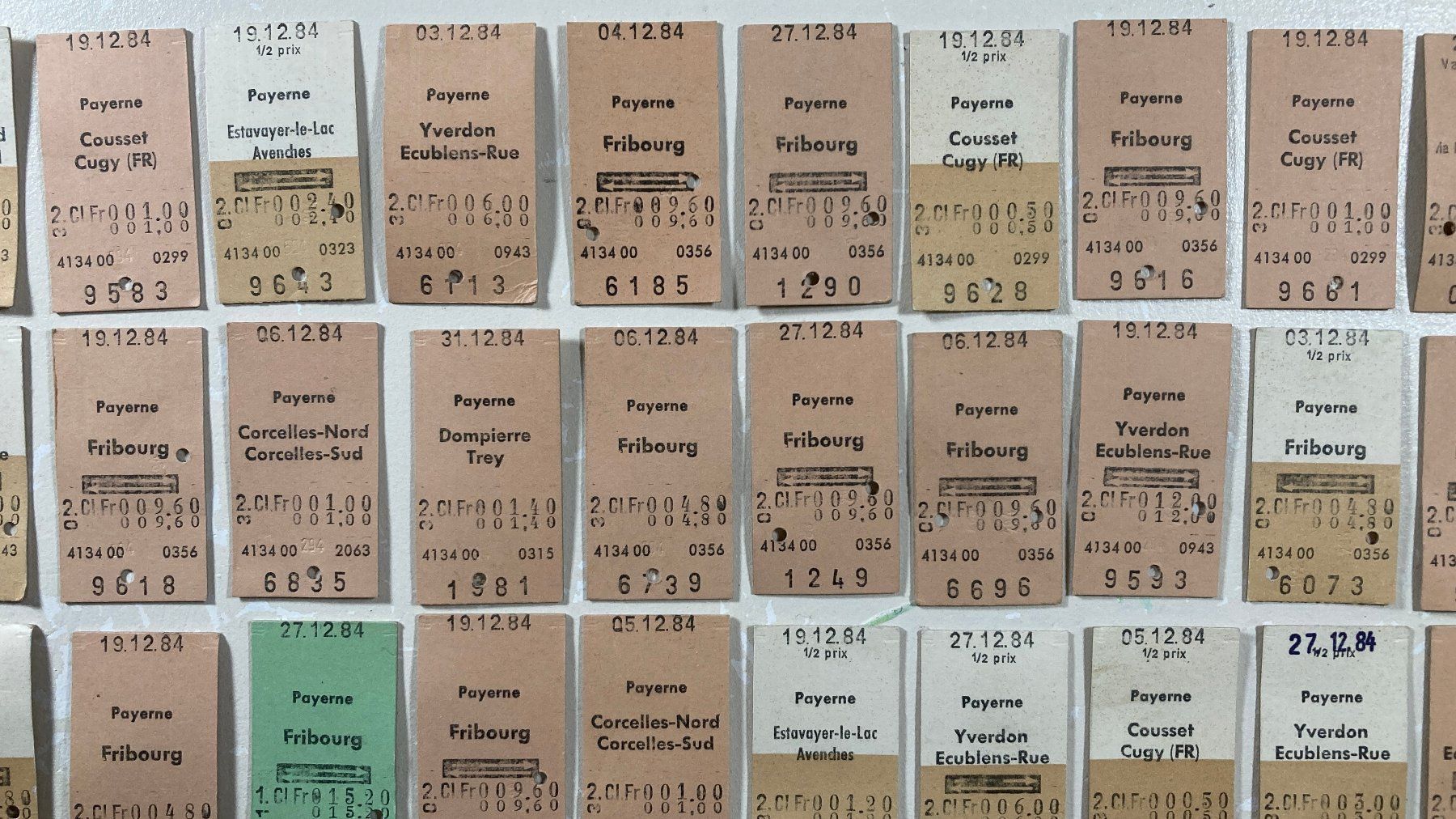 Biglietti: Payerne, 75 alte Edmondsonsche Bahn Billette, SBB, 1984 – Usato da Lenzburg venduto da fh1 2
