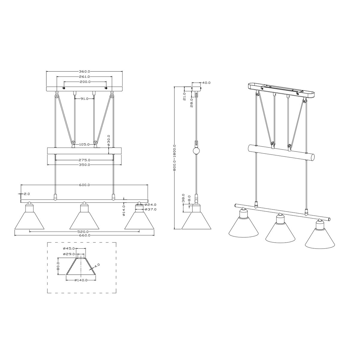 Lampadari & plafoniere: Pendelleuchte, 3 Spots, 66 cm x 180 cm – Nuovo (secondo la descrizione) da Kreuzlingen venduto da Smart-Light 4