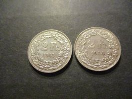 2 x 2.- Fr 1943 + 44  Superbes pièces  Superbe qualité