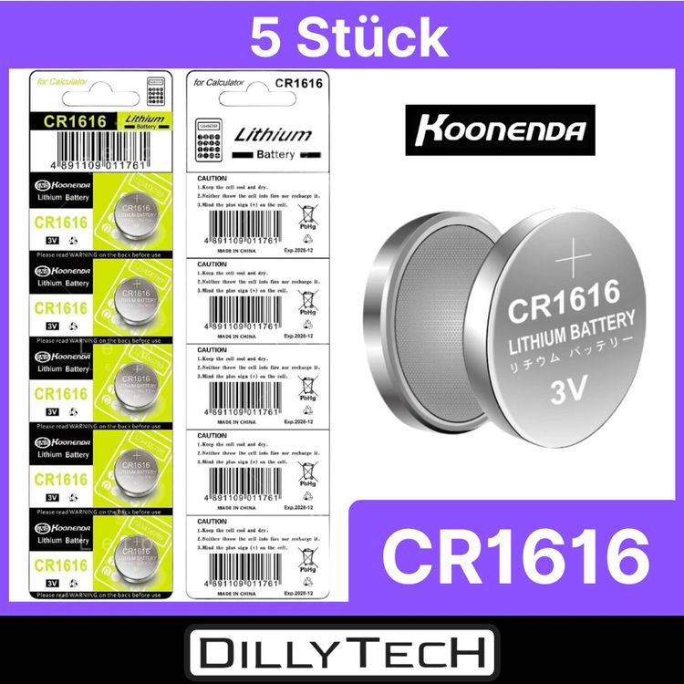 Caricatori & Batterie: Koonenda CR1616 Knopfzellenbatterie - 5 Stk. – Nuovo e nell'imballaggio originale da Erlenbach ZH venduto da dillytech.ch