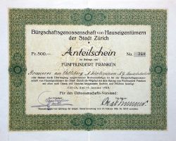 Bürgschaftsgen. von Hauseigentümern der Stadt Zürich - 1928