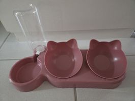 Futternapf und Trinkflasche für Haustiere rosa