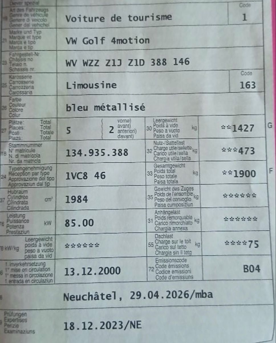 VW Automobili: Golf 4 motion – Usato da La Chaux-de-Fonds venduto da Transportchezmax 4