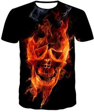 🔥 Flaming Skull T-Shirt, Grösse L ☠️🦴